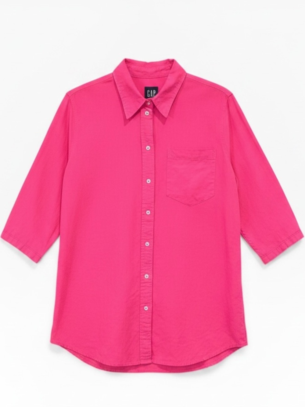 Gap Linen Blend Vibrant Hot Pink 3/4 Sleeve Button-up Top Size Medium